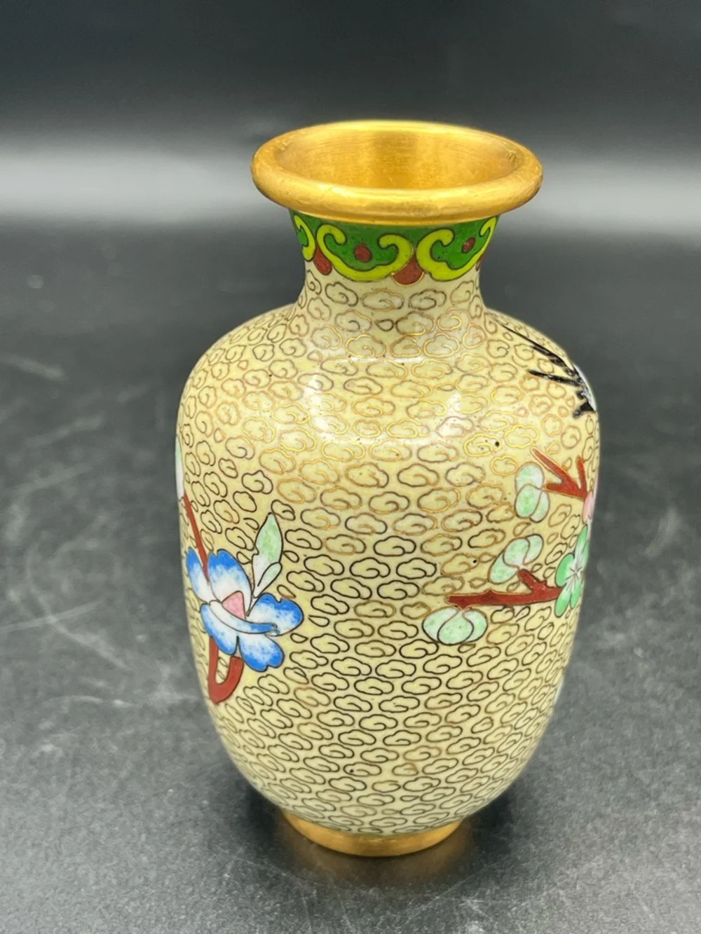 Vintage Asian Oriental Cloisonne Enameled Vase Floral bird, 4” - Picture 2 of 12